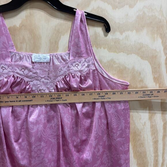 Vintage Vanity Fair Pink Jacquard Nightgown Robe Set Sz L Lace Trim Made in USA - Picture 4 of 7
